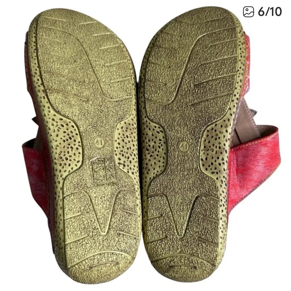 L'Artiste by Spring Step Karina Red Leather Slide Sandals. Size 41 - Picture 8 of 9